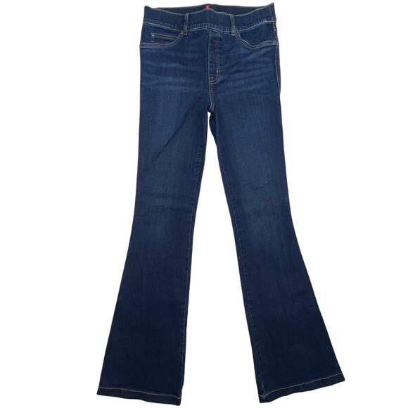 SPANX Women's Dark Wash Pull-On Bootcut Denim Jeans Size M Tall Inseam 33" - Picture 1 of 9